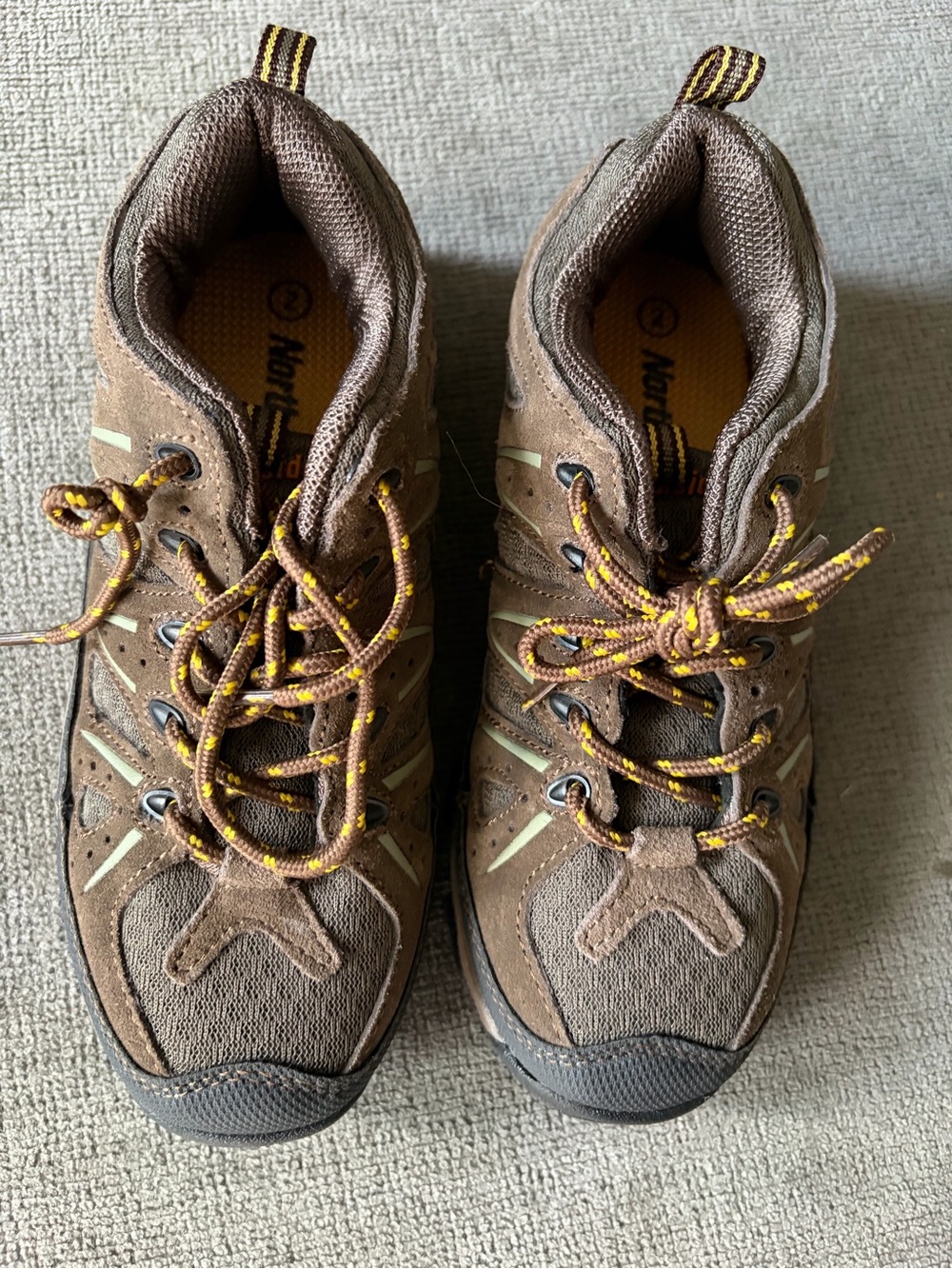 Northside Brown Suede Athletic Trail Shoes with Yellow Accent